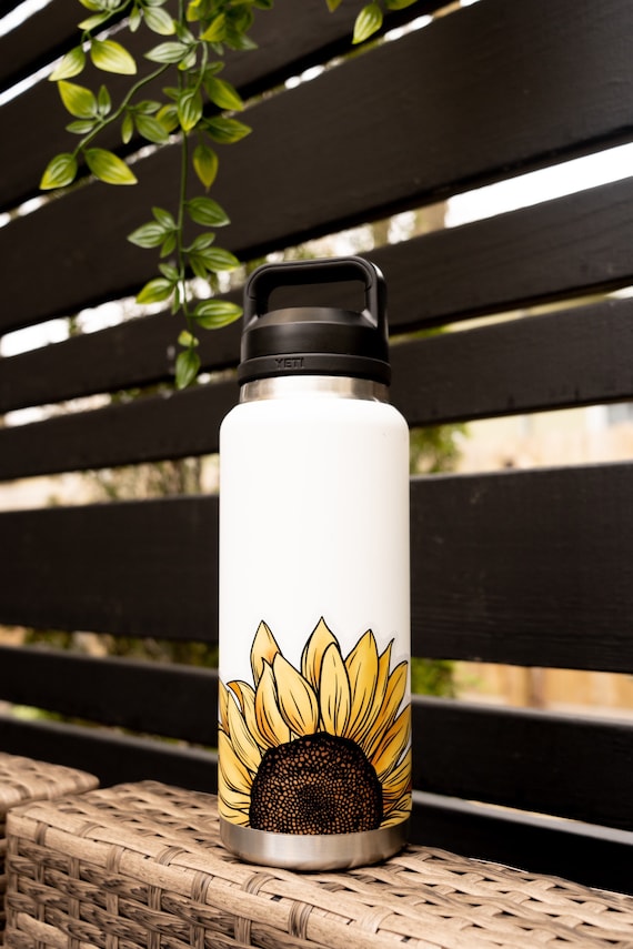 Half Sunflower Sticker 7inch, Clear Edge Yeti Sticker Water Bottle