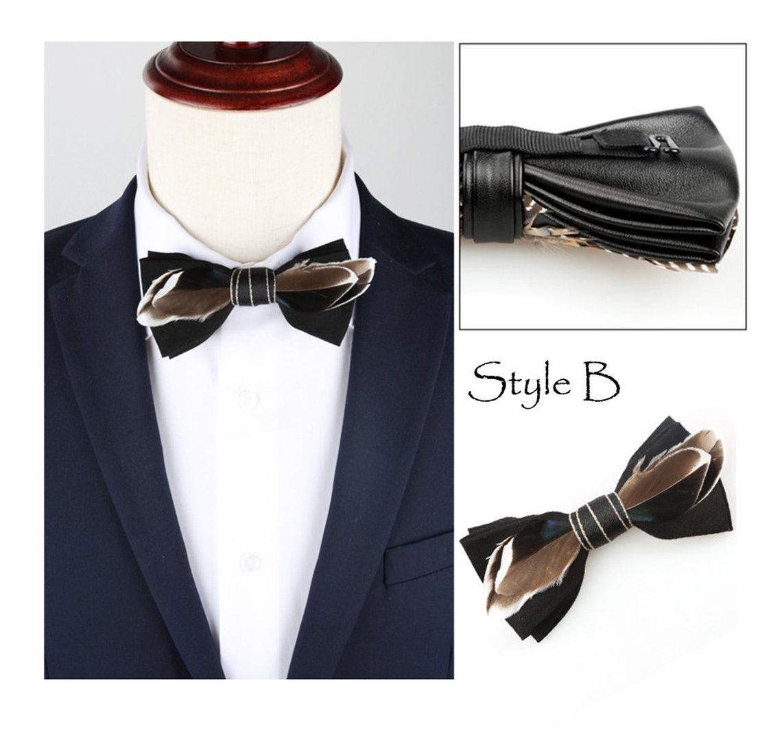 mens feather bow tie