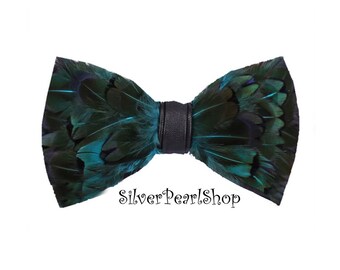 Nœud papillon en plumes haut de gamme pour hommes Plumes de faisan nœud papillon vert foncé Plumes d’oiseau nœud papillon Plumes nœud papillon pour garçons de chambre