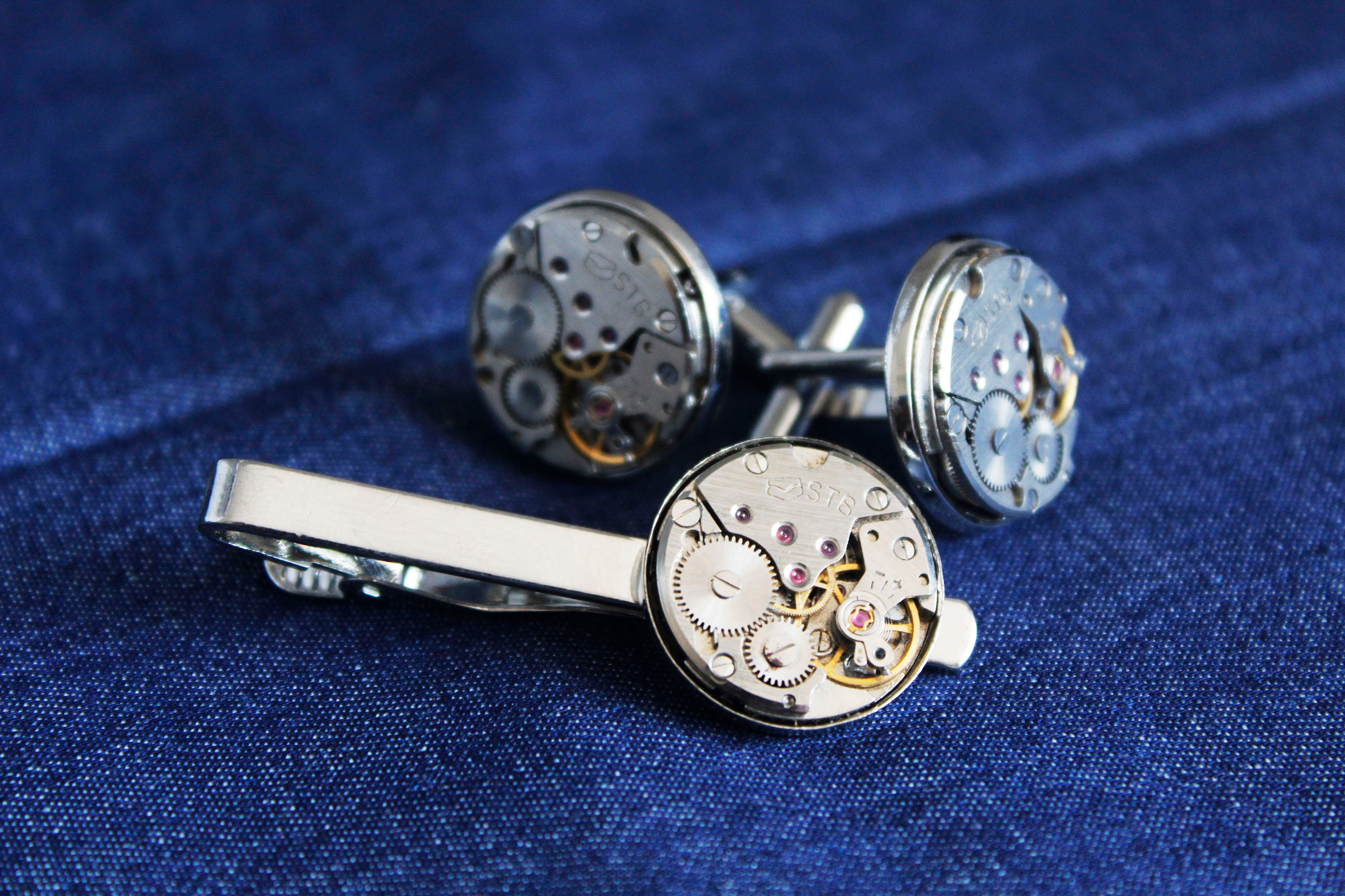 Movement Cufflinks Set Mechanical Tie Clip Man Gift Etsy