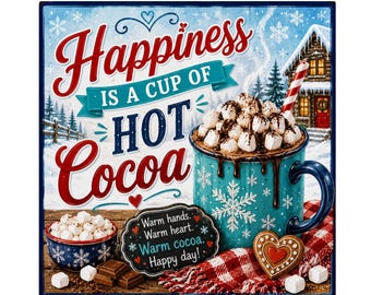 Hot Cocoa Christmas Sign, Winter Wreath Sign, Coffee Bar Sign for the Holidays, Christmas Door Decor