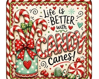 Candy Cane Christmas Sign, Peppermint Wreath Sign, Christmas Candy Decor, Red Turquoise Holiday Sign