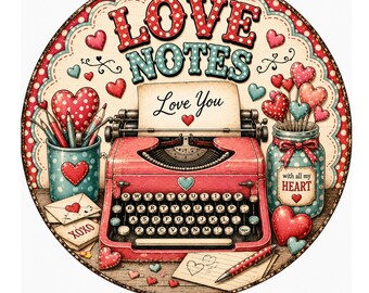 Love Notes Valentine Sign, Vintage Typewriter Wreath Sign, Valentine Door Decor, Romantic Love Sign