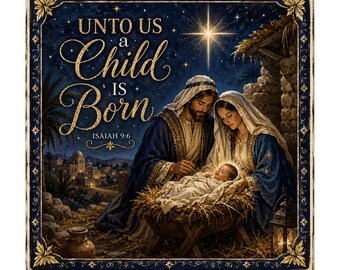 Nativity Christmas Sign, Unto Us a Child Is Born Sign, Christian Wreath Sign, Religious Christmas Decor