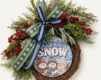 Let It Snow Wreath, Snowman Winter Wreath, Grapevine Christmas Wreath, Winter Front Door Decor, Snowman Door Wreath