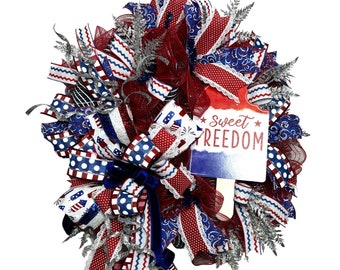 Patriotic front door wreath for summer, Memorial Day Wreath, Veteran gift, Summer front door wreath