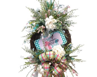 Spring grapevine wreath | Easter flower door hanger | Easter bunny home decoration | twig flower wreath