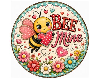 Bee Mine Valentine Sign, Bumble Bee Wreath Sign, Valentine Door Decor, Bee Lover Gift, Floral Heart Sign
