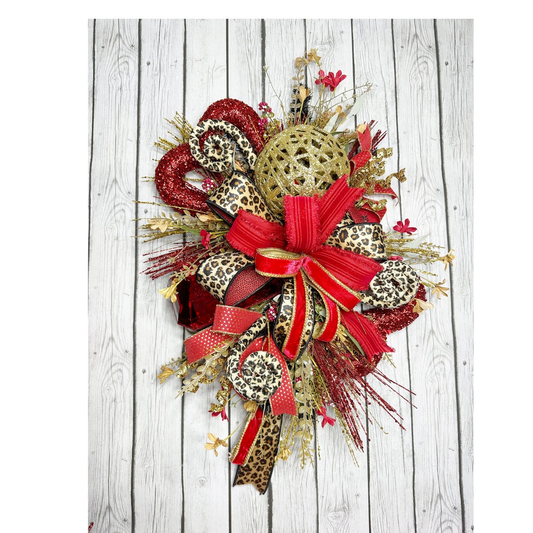 Red and Gold Home Decor, Bridal Shower Swag, Animal Print Home Decor Etsy