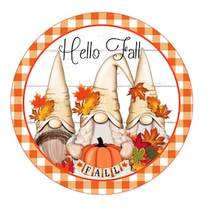 Señal de caída de Hello gnome, accesorio de corona de otoño, señal de tres gnomos