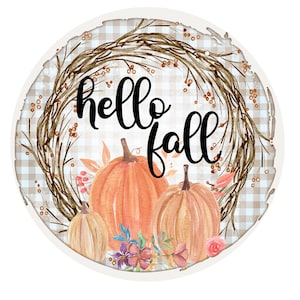 Signo de Hello Fall, accesorio de corona de otoño, decoración de calabaza