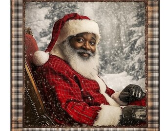 Plaid Santa Claus Aluminum Wreath Sign, Black Santa Christmas Wall Art, Rustic Holiday Door Hanger, Cozy Winter Home Decor