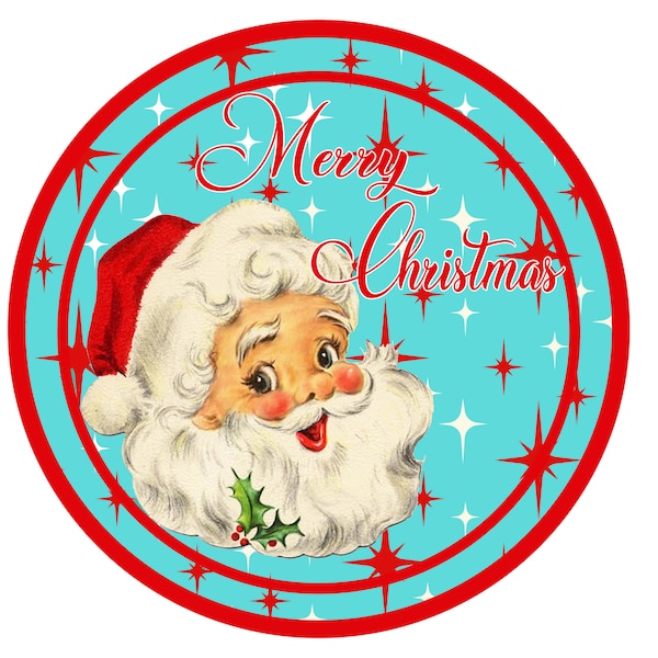 Retro Santa Christmas sign, Polka Dot Attachment, Farmhouse Wreath Decor