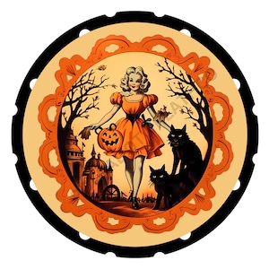 Vintage Jack O Lantern amarillo y naranja signo de Halloween, accesorio de corona de otoño, signo de corona de calabaza