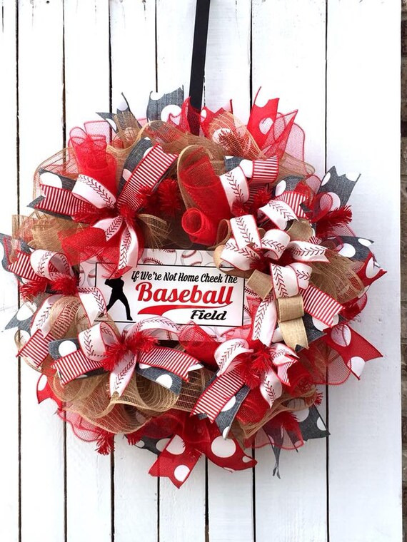 Baseball Wreath For Front Door Summer Wreath We Are At The Etsy