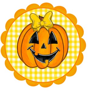 Señal de Halloween amarilla y naranja de Jack O Lantern, accesorio de corona de otoño, señal de corona de calabaza