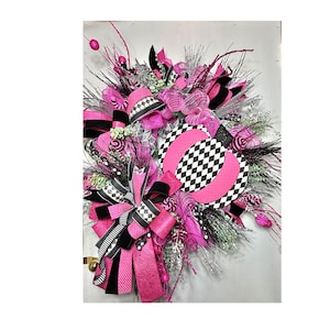 Hot pink Pumpkin fall front door wreath,  pink pumpkin for door, fall front door wreath, wreath for home, hot pink and black decoration