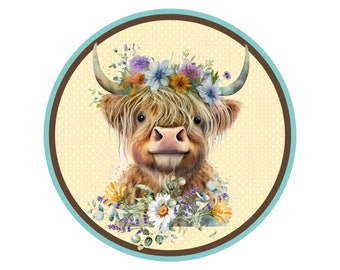 Farmhouse Highland Cow Welcome Sign, Wreath Attachment, Farmhouse Cow Decoration, Highland cow decor