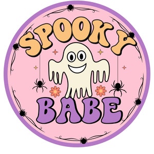 Signo de fantasma retro para la decoración del hogar de Halloween, decoración de Halloween rosa, decoraciones de otoño pastel