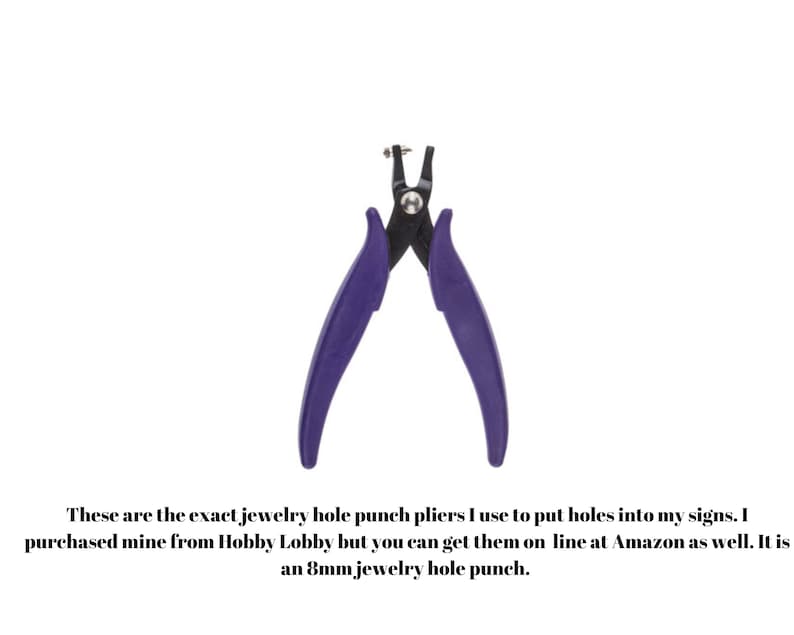 May include: Purple handled jewelry hole punch pliers with a black metal head. The pliers are used to punch 8mm holes in materials like leather or paper.