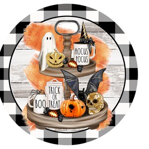 Señal de bandeja de Halloween, accesorio de corona de otoño, corona de cuadros de búfalo