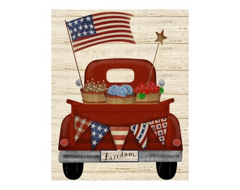 Patriotic Red Truck Sign, Patriotic Wreath Attachment, Primitive Signs