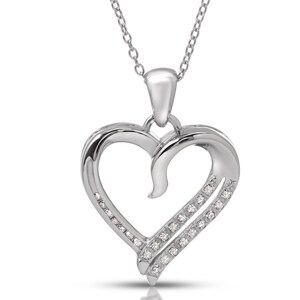 Classic Diamond Heart Necklace, Heart Pendant, Bridal Necklace, Sterling Silver, Anniversary Gift