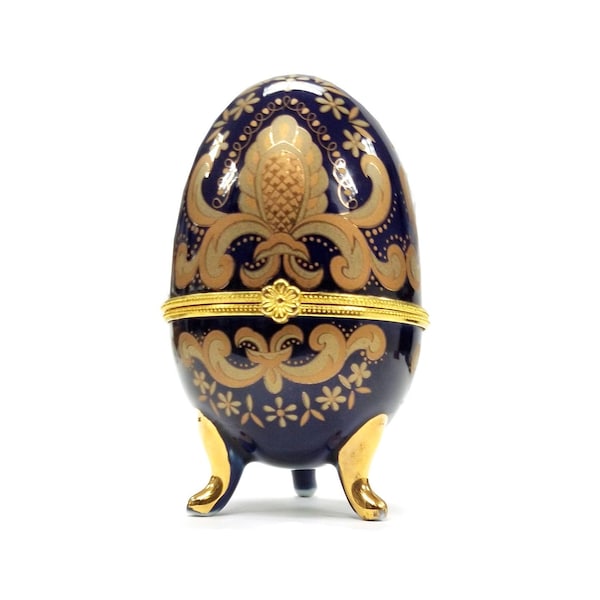 Russian Vintage Faberge Style Porcelain Egg Trinket Box