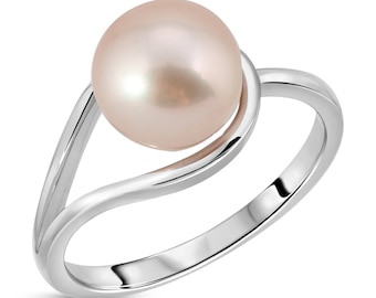 Anillo de perlas de agua dulce cultivada de 8-9 mm en plata de ley .925