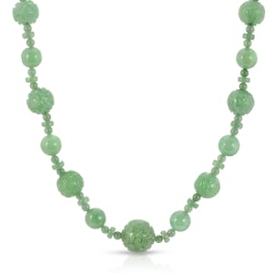 Vintage Carved Green Jade Necklace, Green Jade, Hand Carved Jade , Macrame Necklace