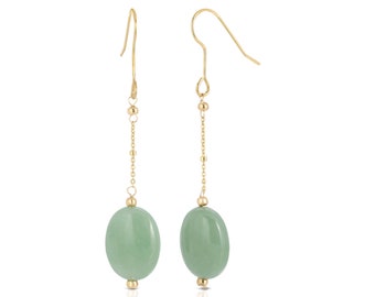 Pendientes ovalados Genunie Jade en plata de ley chapada en oro