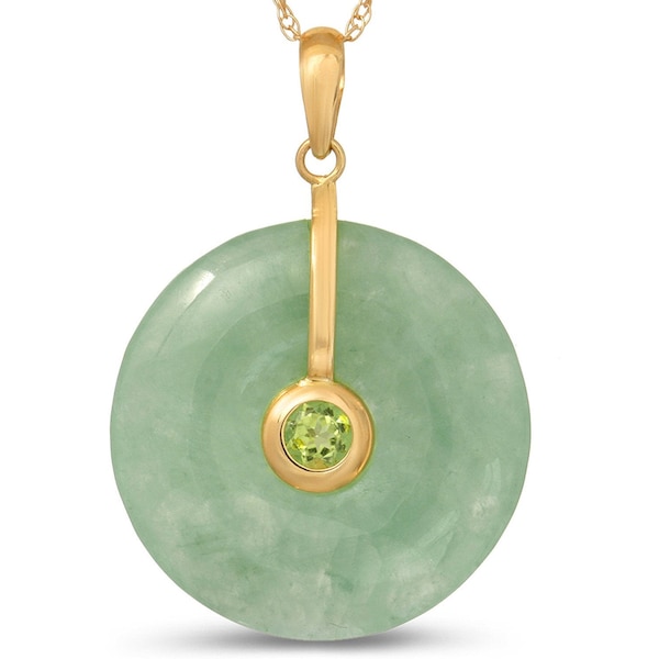 Exquisite 14K Yellow Gold Round Jade Pendant, Jade Necklace, Natural Jade Pendant, Healing Chakra, Solid Yellow Gold