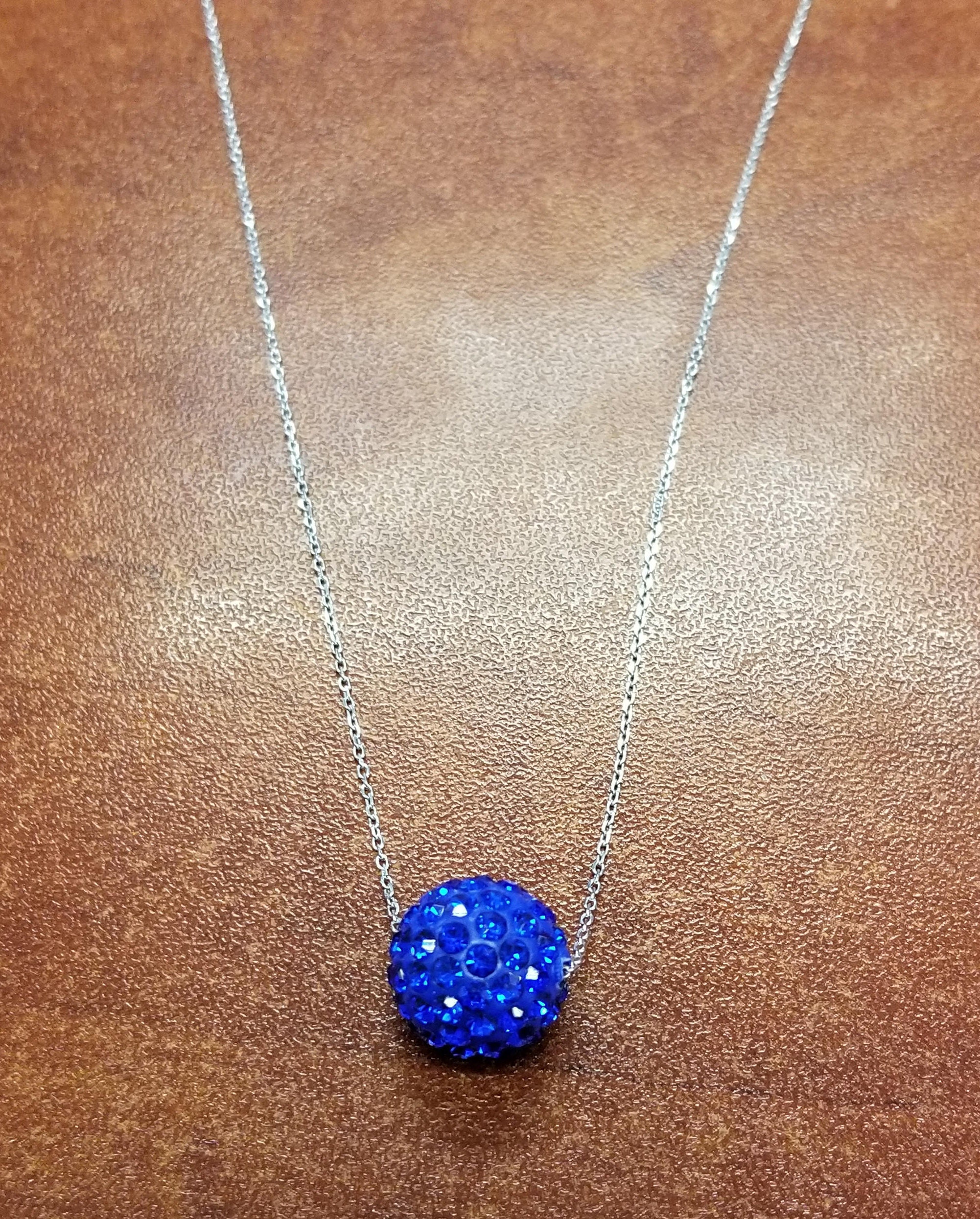 12mm Pave Crystal Disco Ball Bead Necklace Pendant on a .925 Sterling