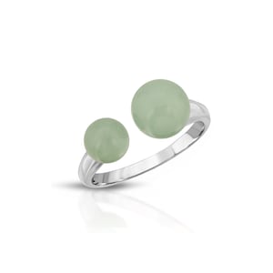 Genuine Jade Double Bead Adjustable Ring .925 Sterling Silver (Green Jade)