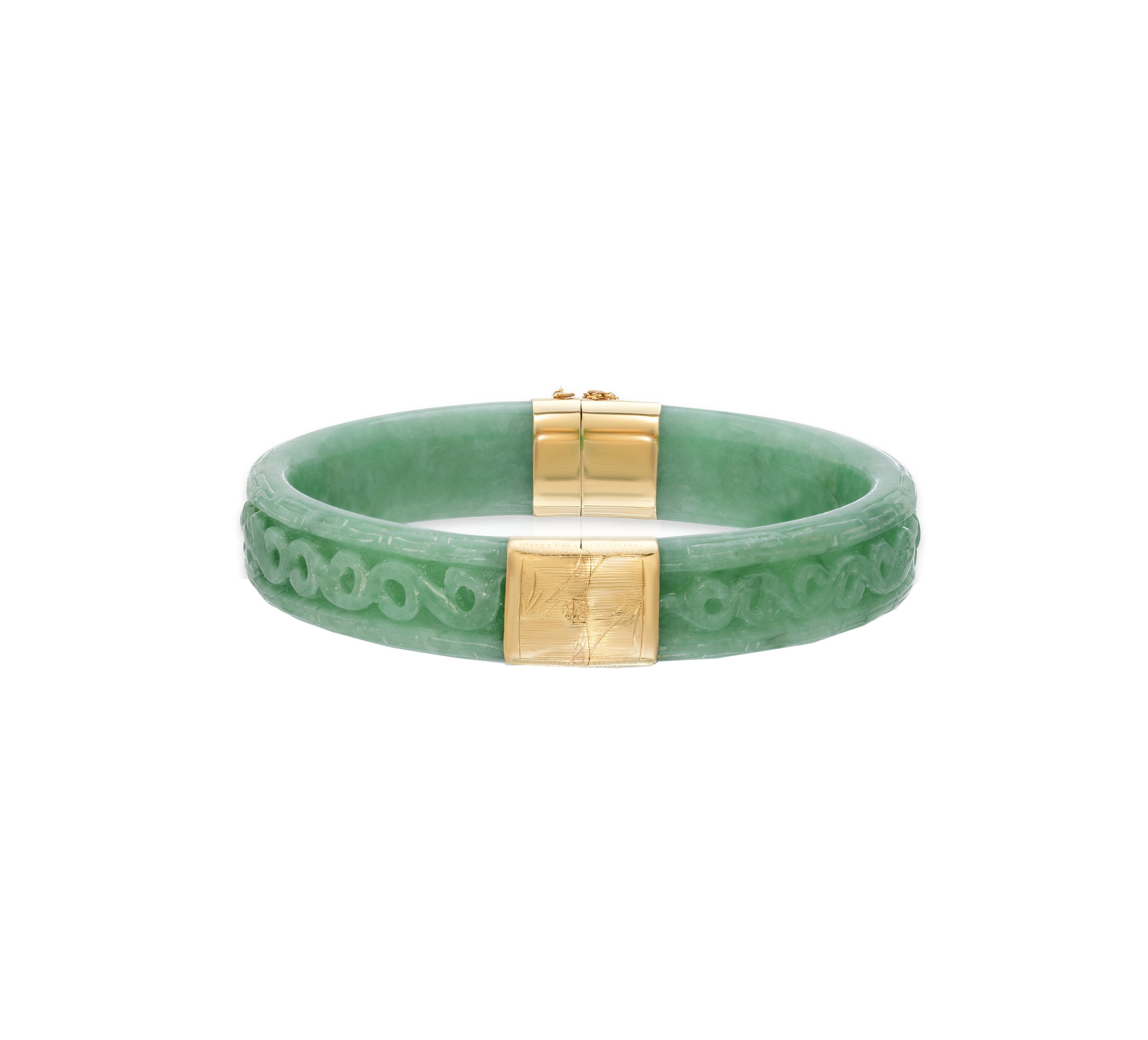 Vintage Chinese Solid 14 Kt Gold Hand Engraved Hand Carved Green