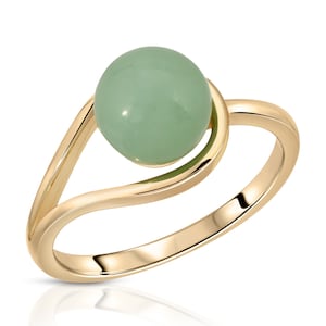 8mm Green Real Jade Bead Ring Sterling Silver .925