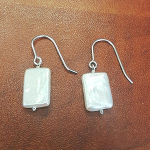 Rectangular Freshwater Pearl Earrings: Lustrous White Gemstone