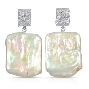 White Baroque Cultured Freshwater Pearl Earrings in .925 Sterling Silver