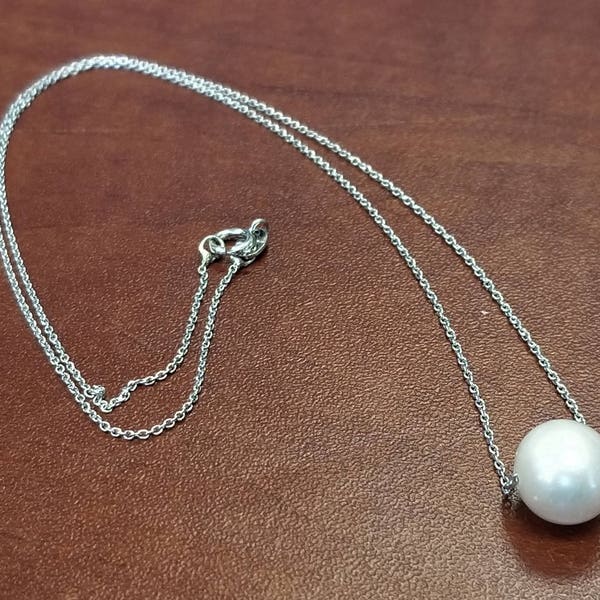 SALE Pearl Necklace, Genuine Pearl, Freshwater Pearl Pendant. Pearl Jewelry, Sterling Silver Chain, Bridesmaid, Wedding, Pearl Jewel