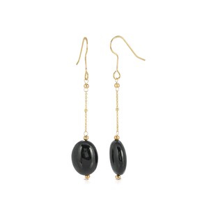 Genunie Onyx Oval Dangle Earrings in Gold Plated Sterling Silver