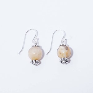 Tan Beaded Sterling Silver Earrings, Drop Earrings, Silver Earrings