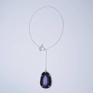 Purple Agate Stone Pendant on a Silver Plated Chain, Y Necklace, Lariat Necklace, Silver Necklace