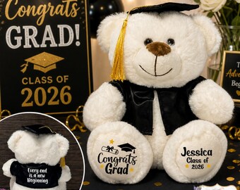 Regalo de graduación personalizado, pequeño oso de peluche graduado, regalo de graduación personalizado y asequible, promoción de 2026, graduado de secundaria, graduado universitario.