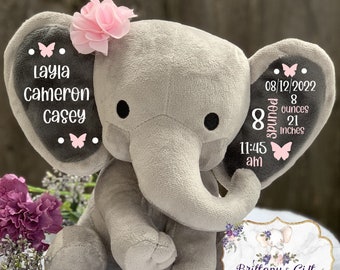 Birth announcement, birth stats, new baby gift , elephant, newborn present, newborn gift, baby shower, baby gift, baby keepsake