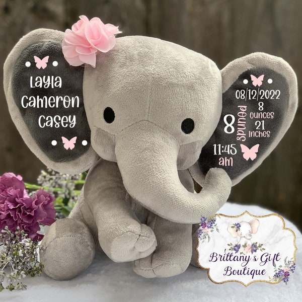 Birth announcement, birth stats, new baby gift , elephant, newborn present, newborn gift, baby shower, baby gift, baby keepsake