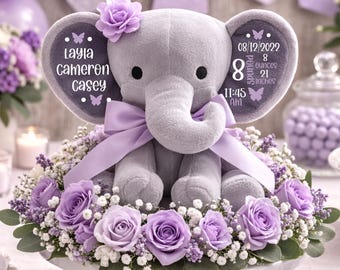 Birth announcement, birth stats, new baby gift , elephant, newborn present, newborn gift, baby shower, baby gift, baby keepsake