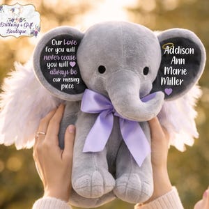 Angel Baby, Infant Loss Gift, Personalized stuffed animal, Memorial Gift, Angel Gift, Miscarriage, Family Loss Gift, Rainbow Baby Lavender