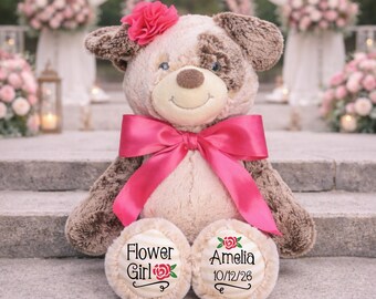 Flower Girl Puppy Stuffed Animal, Flower Girl Proposal, Will You Be My Flower Girl Personalized Gift, Flower Girl Wedding Party Custom