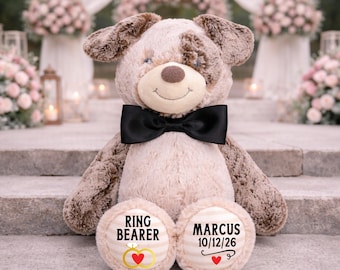 Ring Bearer Puppy Stuffed Animal, Puppy Proposal, Will You Be My Ring Bearer Personalized Gift, Flower Girl, Wedding Party Custom