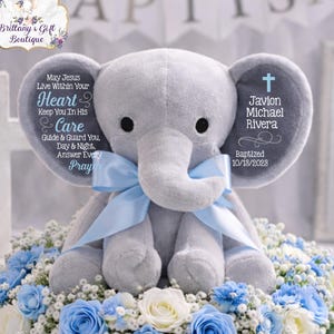 Personalized Baptism gift, girl baptism gift, baptism keepsake, baptism boy gift, stuffed elephant, christening gift, dedication gift